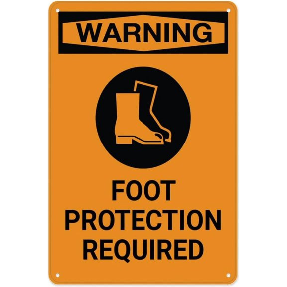 Warning Foot Protection Required With Icon Sign 8"x12", Rustproof Aluminum Multicolor Metal Sign, Indoor Outdoor Use for Home Business Construction Area