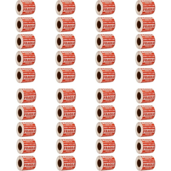 Warning Fragile Tape, 3" X 2" Fragile Handle with Care Warning Stickers for Shipping and Packing,500 Labels Per Roll (40 Rolls)