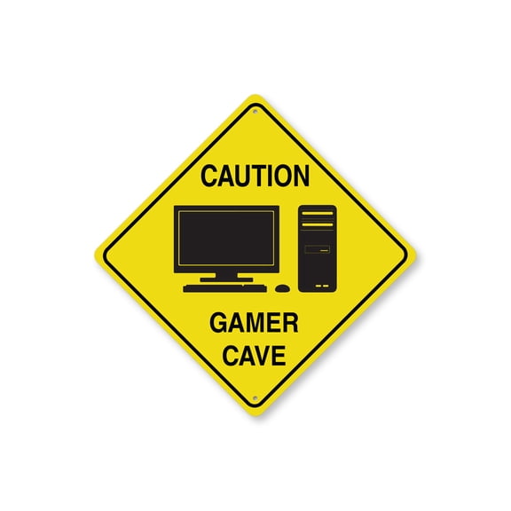 Warning Gamer Zone Diamond Aluminum Metal Decor Sign - 12" x 12"