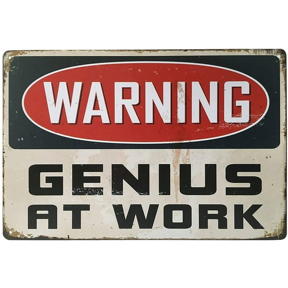 Warning Genius At Work Retro Vintage Tin Sign 8" X 12"inches