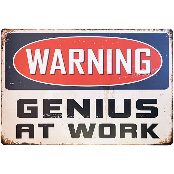 Warning Genius At Work Tin Sign Wall Retro Metal dorm room Vintage Decor
