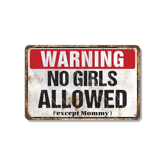 Warning No Girls Allowed Vintage Style 7 Inch x 10 Inch Novelty Aluminum Metal Sign Clubhouse Rules Enforced Weatherproof Perfect for Playrooms Treehouses Man Caves Fun Gift for Kids