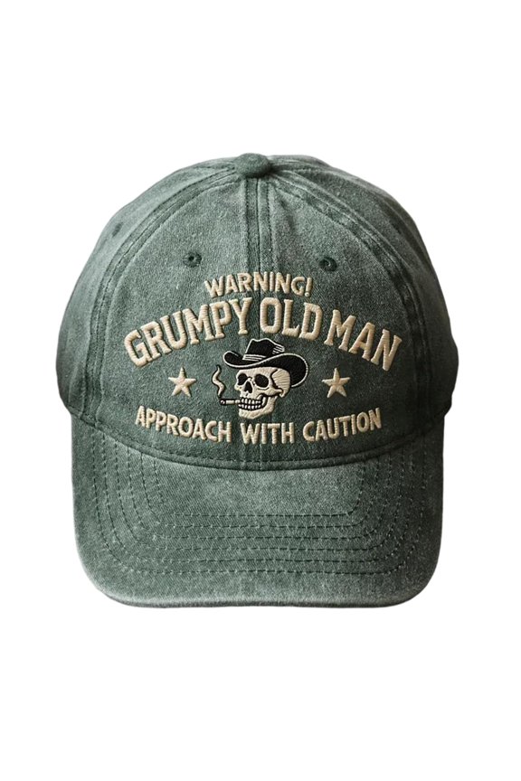 Warning Grumpy Old Man Hat Embroidery Baseball Cap, Funny Adjustable Cotton Baseball Hats for Men and Women