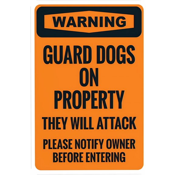 Warning Guard Dogs On Property Will Attack Notify Owner First Sign - 8"x12", Dog Security Metal Decor for Business Walls, Safety Zones