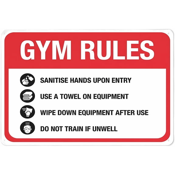 Warning Gym Rules Sign - 8"x12" Rust-Proof Aluminum Safe Sign, Gyms Fitness Centers Health Clubs Driveway Alerts Use