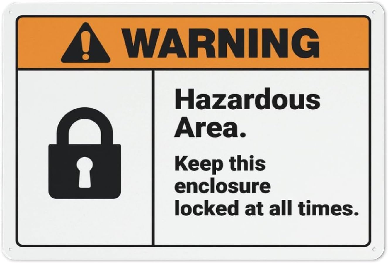 Warning Hazardous Area Keep Enclosure Locked Retro Vintage Sign Home ...