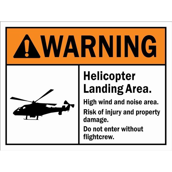 Warning Helicopter Landing Area Injury Risk Tin Sign 8"x12", Caution Danger Security Warning Notice, For Home Bedrooms Yard Bars Pubs Gardens Patios Porches Indoor Outdoor