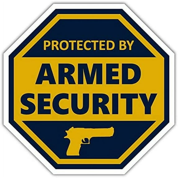 Warning Hexagon Protected By Armed Security Vinyl Bumper Sticker Decal 5"x 5"