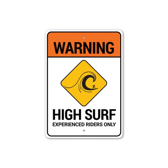 Warning High Surf, Coastal Warning Sign, Caution Sign, Safety Warning Sign, Beach Safety Aluminum Sign - 4x18 inches