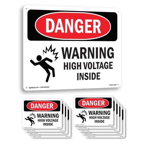 Warning High Voltage Inside OSHA Danger Aluminum Sign 14 Inch x 10 Inch - 10 Pack