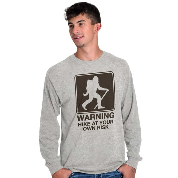 Warning Hike Your Own Risk Bigfoot Plus Size Long Sleeve Graphic Tee Shirt Brisco Brands 2X