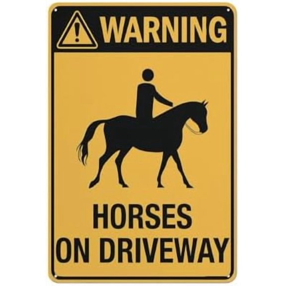 Warning Horses On Driveway Sign For Business 8"X12" Rust Free Aluminum Uv Printed,4 Pre-Drilled Holes.Durable/Weatherproof