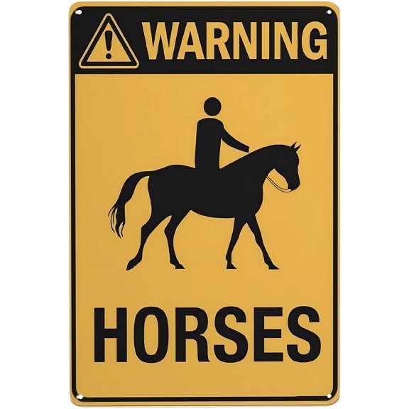 Warning Horses Sign - 8"x12" Vintage Metal Warning Sign, Equestrian Safety Decor for Home Farm Bar Coffee Shop Club Ranch