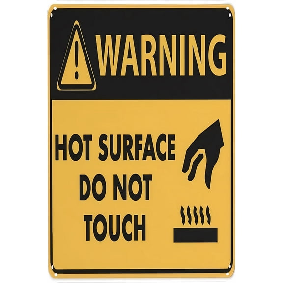 Warning Hot Do Not Touch Sign - 8"x12" Vintage Metal Warning Sign, Heat Safety Decor for Home Farm Bar Coffee Shop Club Kitchen Workshop