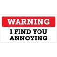 thumbnail image 1 of Warning I Find You Annoying Bumper Sticker Vinyl Decal 3"x 6", 1 of 3