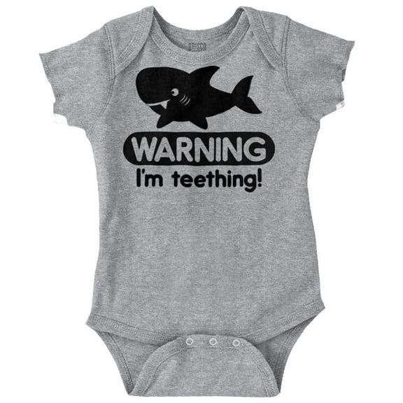 Warning I'm Teething Funny Shark Romper Boys or Girls Infant Baby Brisco Brands 12M