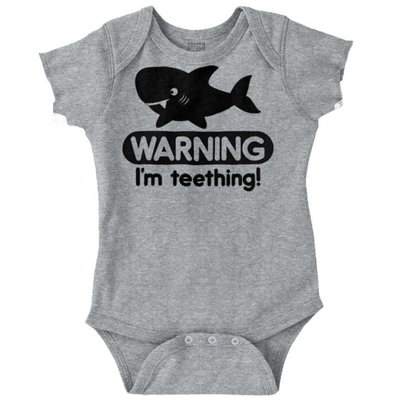Warning I'm Teething Funny Shark Romper Boys or Girls Infant Baby Brisco Brands 6M