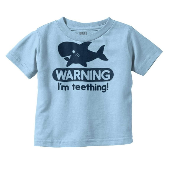 Warning I'm Teething Funny Shark Toddler Boy Girl T Shirt Infant Toddler Brisco Brands 18M