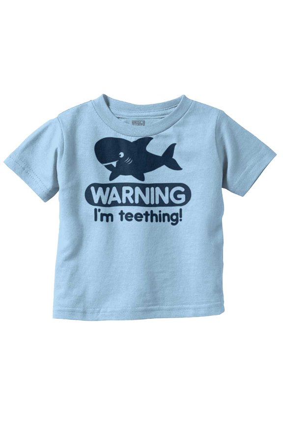 Warning I'm Teething Funny Shark Toddler Boy Girl T Shirt Infant Toddler Brisco Brands 6M