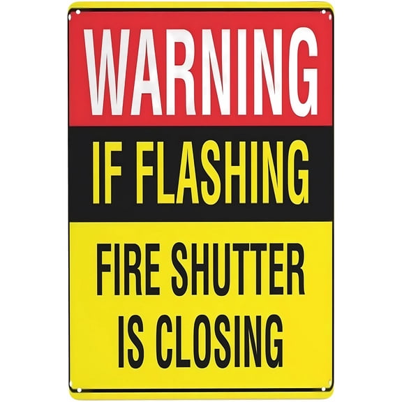 Warning If Flashing Fire Shutter is Closing Sign - 8"x12" Vintage Metal Warning Sign, Fire Safety Decor for Home Farm Bar Coffee Shop Club Building