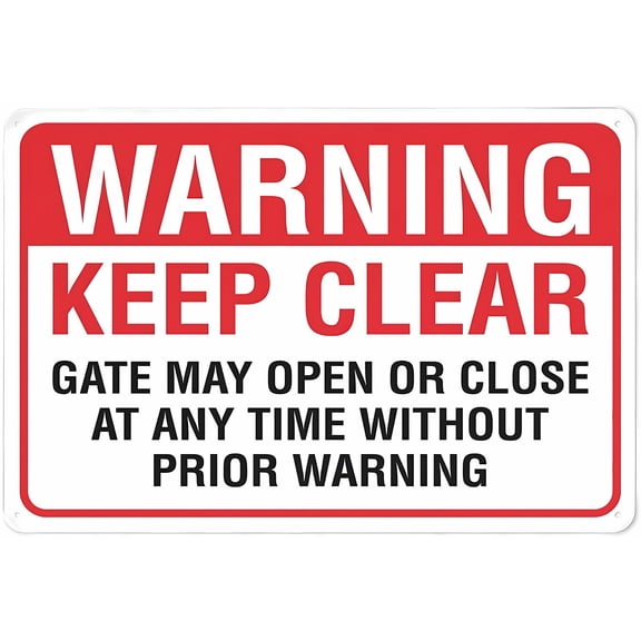 Warning Keep Clear Gate May Open Or Close At Any Time Sign - 8"x12" Warning Tin Sign for Home Kitchen Farm Garden Garage Wall Decor, Gate Area, Clearance Requirement