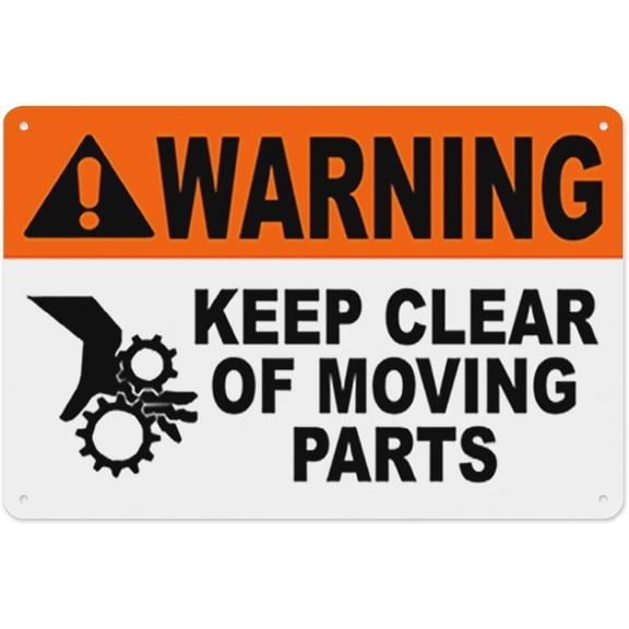 Warning Keep Clear of Moving Parts Decal Sign 8"x12" - Aluminum Tin Warning for Home Outdoor Garden, Weatherproof Hazard Decor for Machinery