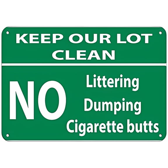 Warning Keep Our Lot Clean Littering Dumping Cigarette Butts Sign - 8"x12" Aluminum Metal Tin Sign, Business Safety Marker