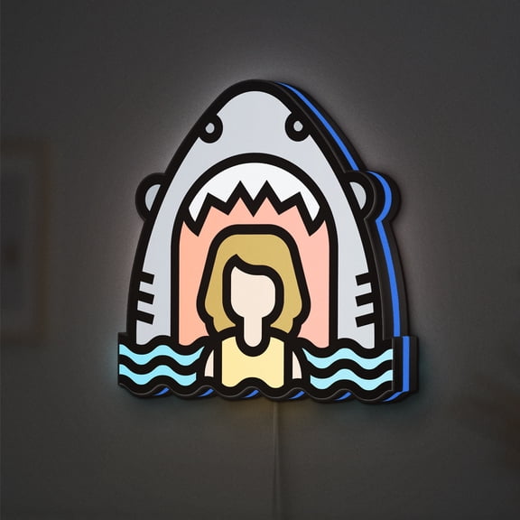 Warning LED Lightbox - Shark Predator Dangerous Ocean Decor, Custom Led Sign for Home Office Shop Decor (Height 16 inch, 40cm)