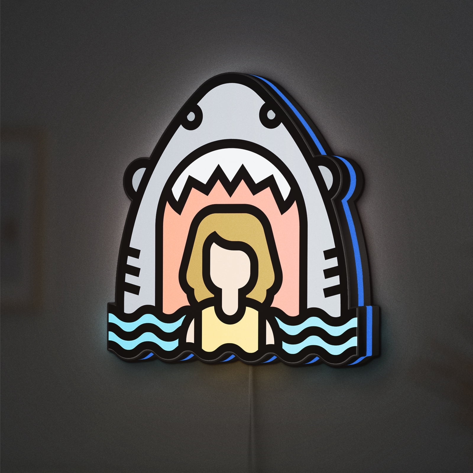Warning LED Lightbox - Shark Predator Dangerous Ocean Decor, Custom Led ...