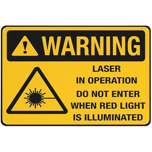 Warning Laser in Operation Do Not Enter When Red Light is Illuminated Sign - 12×8 Inches, Aluminum Metal Warning Signage with Symbol, Indoor Outdoor Workplace Decor