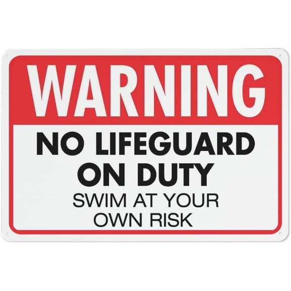Warning No Lifeguard On Duty Swim At Your Own Risk Sign Outdoor Metal Sign - 8"x12" Metal Signs For Business, Workplace, Office, Home, Delivery Signs, Road Signs, Garden Signs