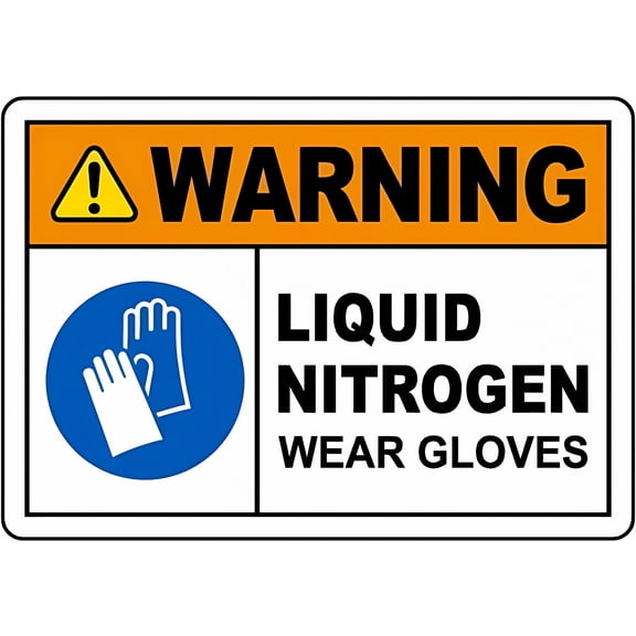 Warning Liquid Nitrogen Wear Gloves Sign - 8"x12" Safety Chemical Metal Tin Sign for Home or Work, Laboratory, PPE Requirement