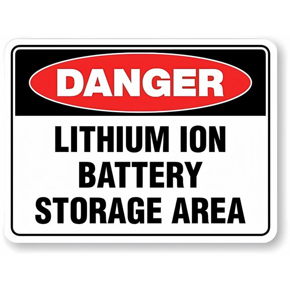 Warning Lithium Ion Battery Storage Area Sign - 8"x12" Rust-Proof Aluminum Sign, Battery Storage Rooms Electronics Factories Industrial Warehouses Indoor Outdoor Use