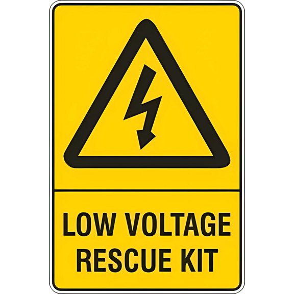 Warning Low Voltage Rescue Kit Tin Sign - 8"x12" Vintage Metal Warning Sign, Electrical Rescue Decor for Home Farm Bar Coffee Shop Club Workshop