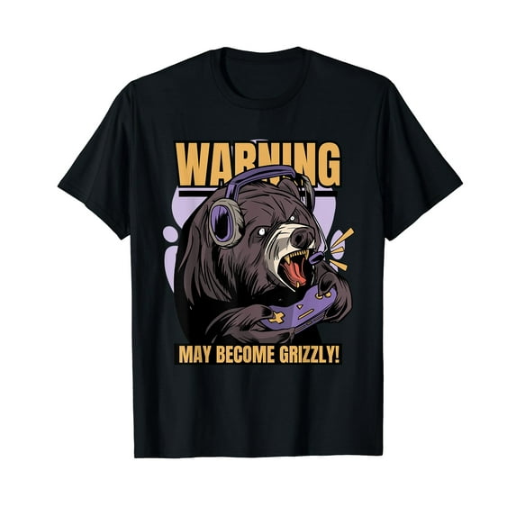 Warning May Become Grizzly l Funny Gamer Bear Gaming Quote T-Shirt