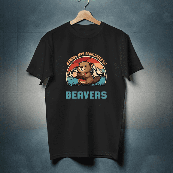 Warning May Spontaneously Start Talking About Beavers Funny Fun Unisex T-Shirt, up to size 5XL.