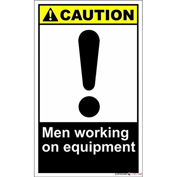 Warning Men Working On Equipment Plaque 8"x12" - Retro Tin Metal for Office, Home Outdoor Indoor Caution