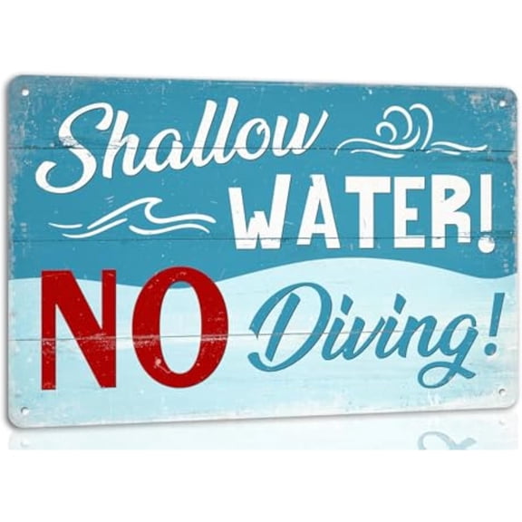 Shallow Water No Diving Funny Pool Rules Metal Tin Sign Vintage Plaque Home Farmhouse Patio Swimming Pool Wall Decor Poster Outdoor Indoor Decor,812 inch