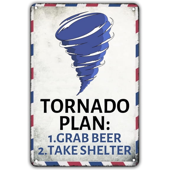 Warning Metal Tin Sign Tornado Plan: 1.Grab Beer 2.Take Shelter Vintage Wall Decor Tin Painting for Home Bar Pub Family Man Cave Decor 12 x 8 Inches