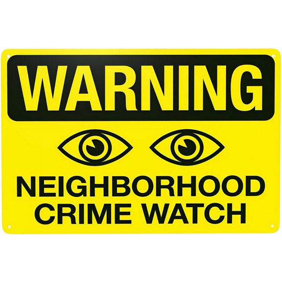 Warning Neighborhood Crime Watch Security Metal Sign - 12×8 Inches, Personalized Custom, Business Office Road Street Home Yard Garden Wall Safety Decor