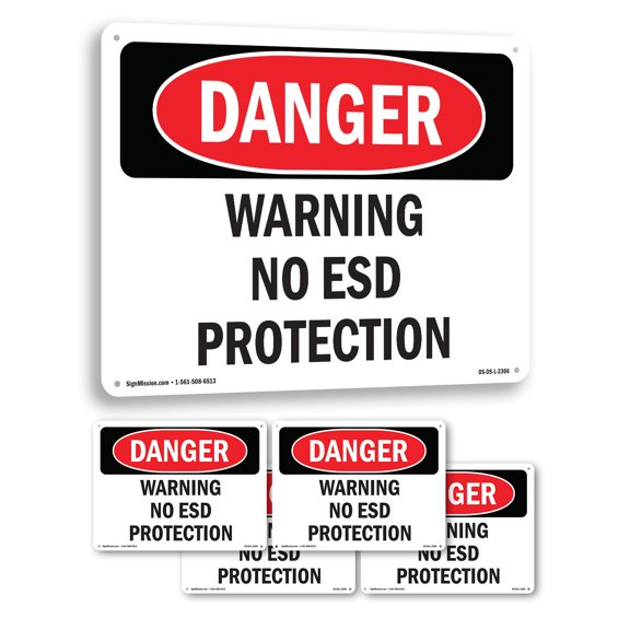 Warning No ESD Protection OSHA Danger Rigid Plastic Sign 14 Inch x 10 Inch - 5 Pack