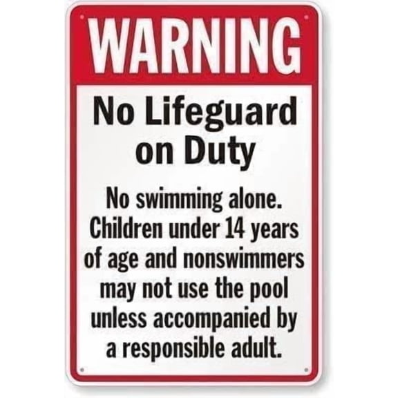 Warning: No Lifeguard on Duty – No Swimming Alone for Children Under 14 – Tin Sign – 8x12 Inch for Office Bar Cafe Bedroom Wall Art Decor Plaque