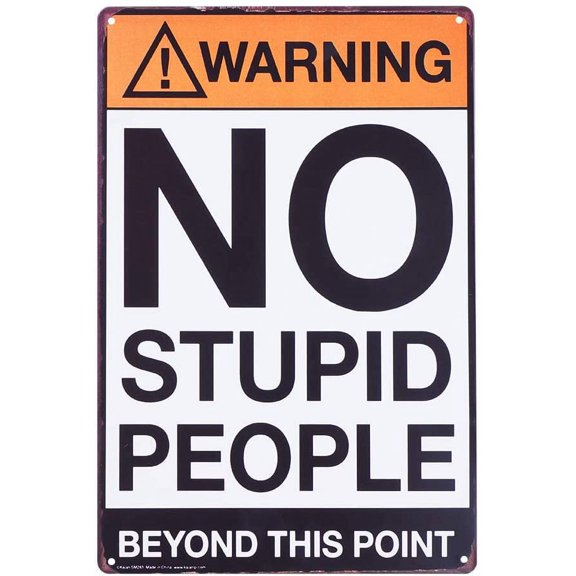Warning No Stupid People Beyond This Point Retro Metal Tin No Trespassing Private Property Signs for Bedroom