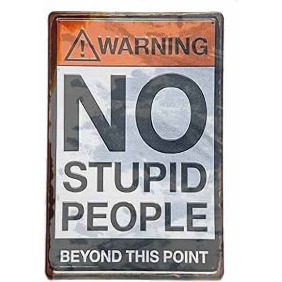 Warning No Stupid People Beyond This Point Rustic Wall Decor Art 8x12 Inches