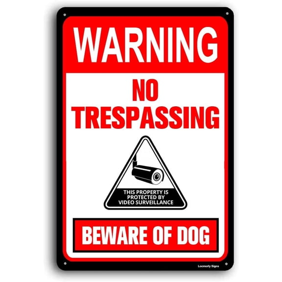 Warning No Trespassing Sign, This Property is Protected by Video Surveillance, Beware of Dog Sign, 8x12 Inch, Aluminum Yard Sign