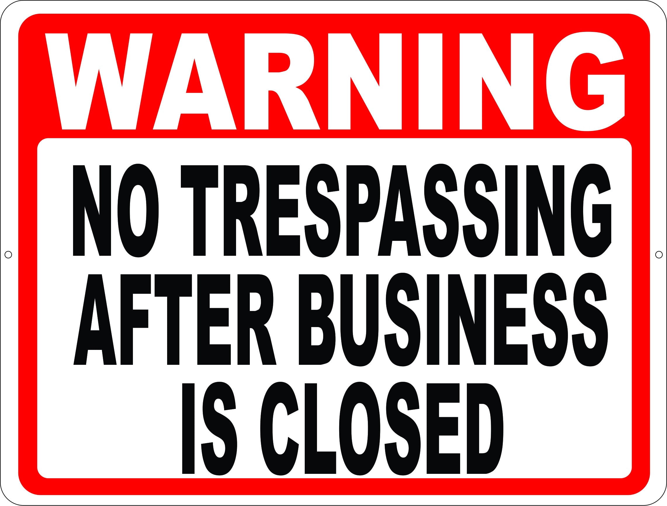 Warning No Trespassing after Business is Closed Sign - Walmart.com