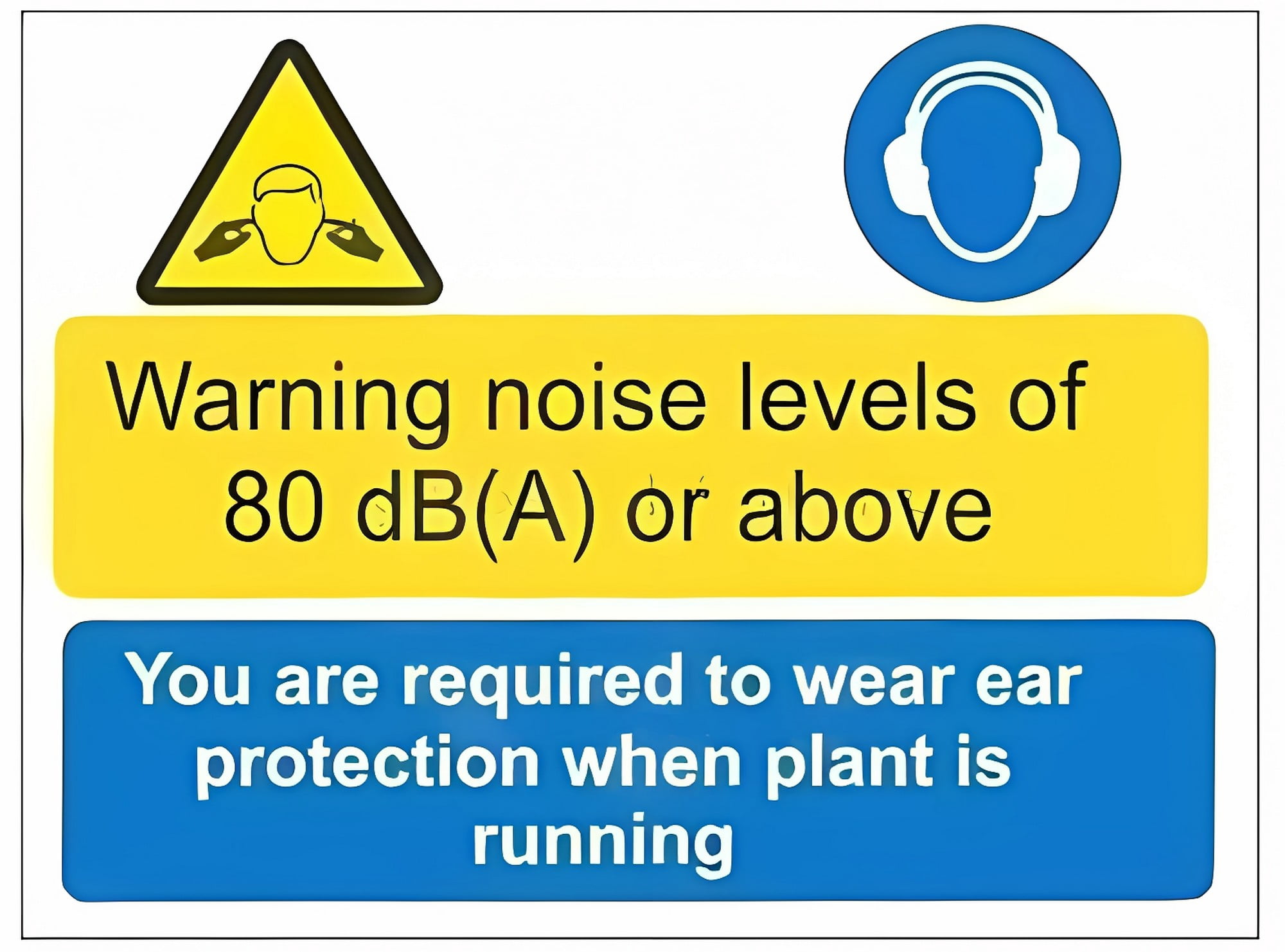 Warning Noise Levels 80 dB(A) or Above Ear Protection Required Sign ...
