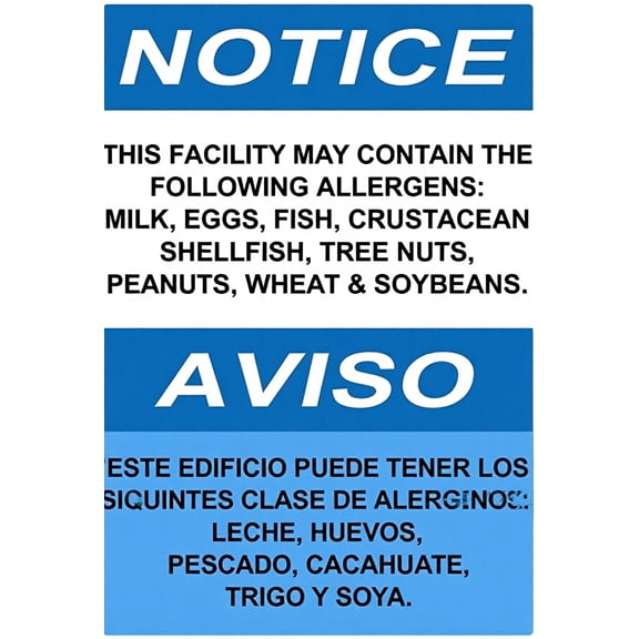 Warning Notice Contain Allergens Milk Eggs Fish Nuts SOYA Sign 8"x12" - Aluminum Tin Safety Decor for Restaurant Home Business Kitchen