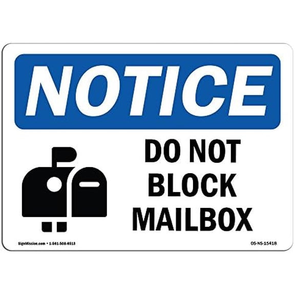 Warning Notice Sign - Notice Do Not Block Mailbox | Protect Your Business, Construction Site, Warehouse & Shop Area Metal Signs 8x12 Inches