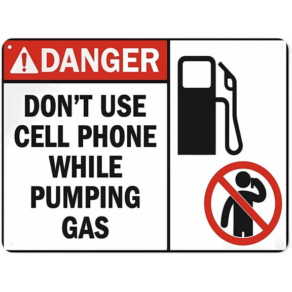 Warning Notice Traffic Sign Danger Don’t Use Cellphone While Pumping Gas - 8"x12" Aluminum Safety Tin Road Sign for Gas Station, Fuel Pump